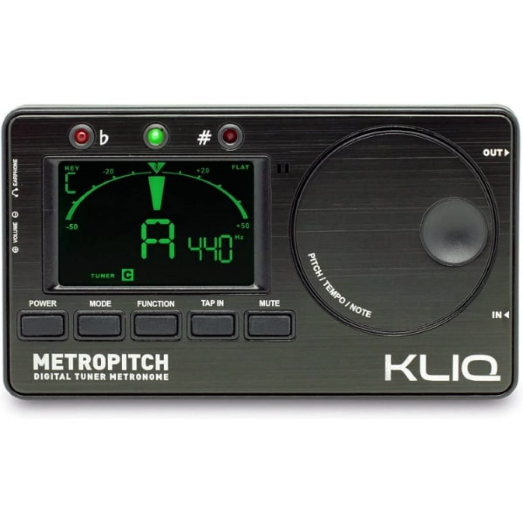 KLIQ-MetroPitch-Metronome-Tuner-for-All-Instruments-with-Guitar-Bass-Violin-Ukulele-and-Chromatic-Tuning-Modes-Tone-Generator-Carrying-Pouch-Included-Black
