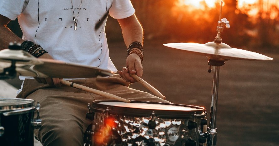 Drummer at sunset
