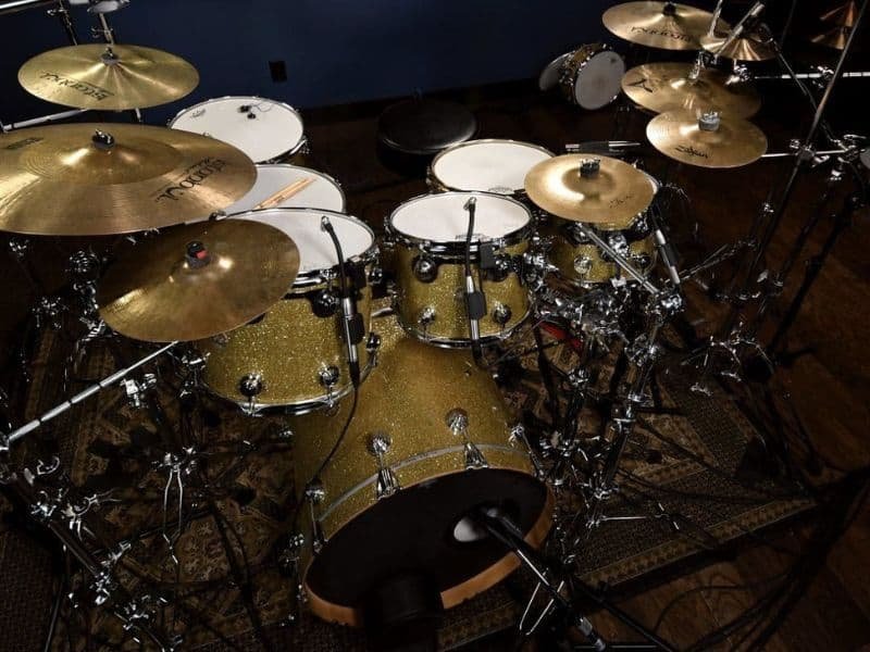 Golden drum set in the studio